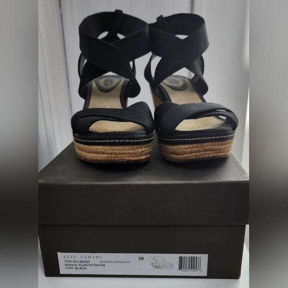 Elie Tahari Black Espradrille Platform Elastic Sandals EUC - Picture 9 of 10